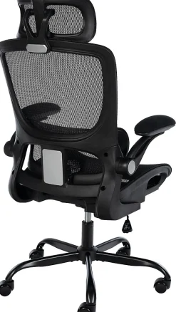 Chaise de bureau ergonomique, Kaylee réglable hauteur appui-tête, pivotante avec soutien lombaire réglable jusqu'à 150 kg. Noir