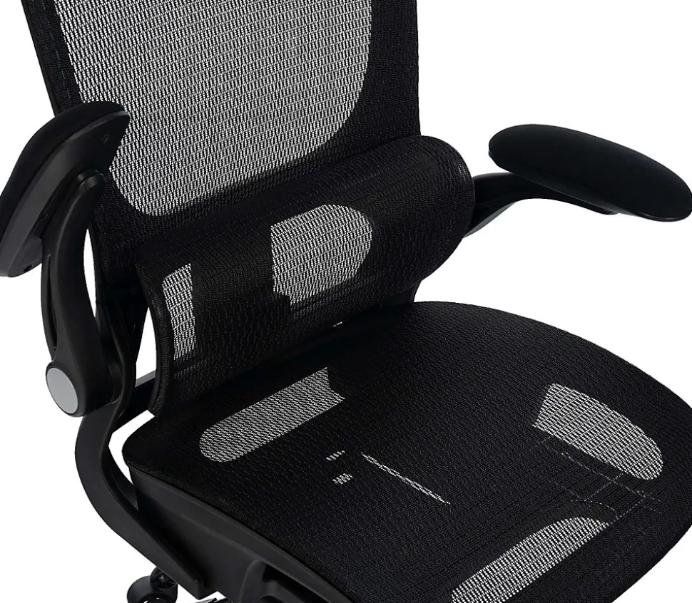 Chaise de bureau ergonomique, Kaylee réglable hauteur appui-tête, pivotante avec soutien lombaire réglable jusqu'à 150 kg. Noir
