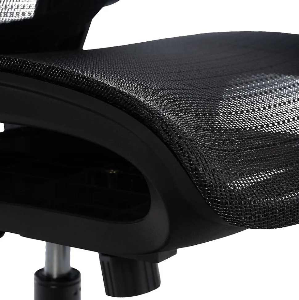 Chaise de bureau ergonomique, Kaylee réglable hauteur appui-tête, pivotante avec soutien lombaire réglable jusqu'à 150 kg. Noir