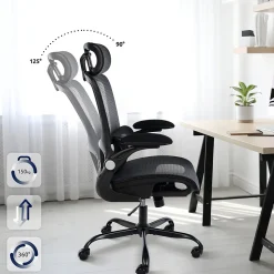 Chaise de bureau ergonomique, Kaylee réglable hauteur appui-tête, pivotante avec soutien lombaire réglable jusqu'à 150 kg. Noir