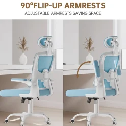 Chaise de Bureau Ergonomique avec Accoudoirs Pliables, Hauteur Réglable, Dossier Respirant