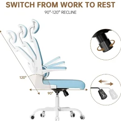 Chaise de Bureau Ergonomique avec Accoudoirs Pliables, Hauteur Réglable, Dossier Respirant