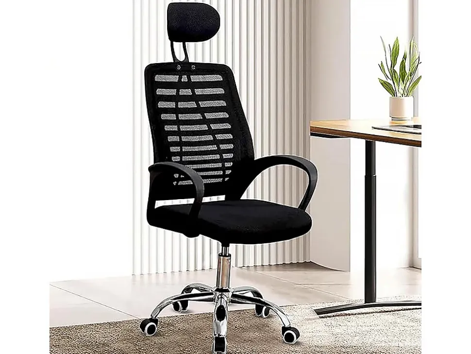 Chaise de bureau ergonomique réglable en hauteur avec appuie tête "Sébastien" Noir