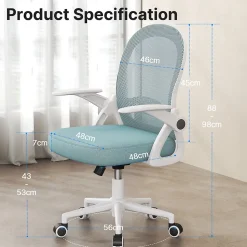 Chaise De Bureau Ergonomique En Maille, Accoudoirs Relevables, Support Lombaire