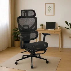 Chaise de bureau ergonomique Beresford, soutien lombaire, repose-pieds, housse maille respirante, siège pivotant Noir