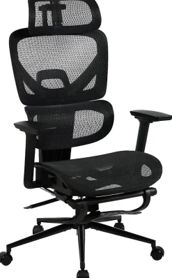 Chaise de bureau ergonomique Beresford, soutien lombaire, repose-pieds, housse maille respirante, siège pivotant Noir