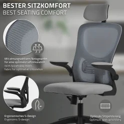 Chaise de bureau gaming ergonomique gris pivotant en maille appui-tête réglable