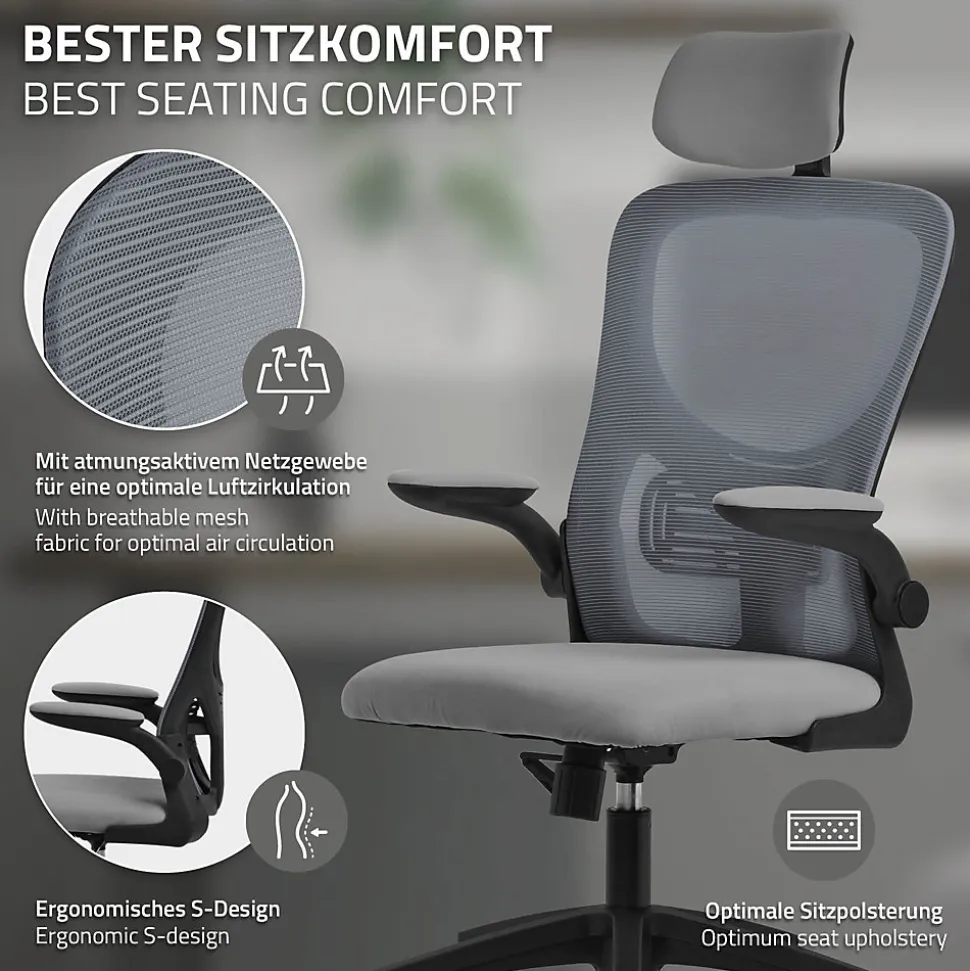 Chaise de bureau gaming ergonomique gris pivotant en maille appui-tête réglable