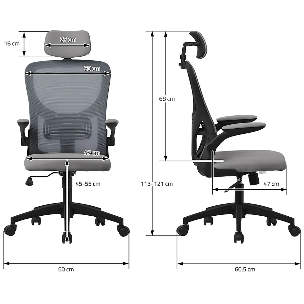 Chaise de bureau gaming ergonomique gris pivotant en maille appui-tête réglable
