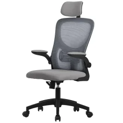 Chaise de bureau gaming ergonomique gris pivotant en maille appui-tête réglable