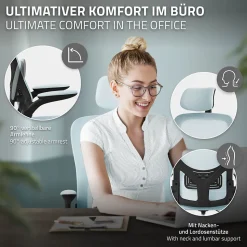 Chaise de bureau gaming ergonomique bleu pivotant en maille appui-tête réglable