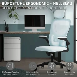 Chaise de bureau gaming ergonomique bleu pivotant en maille appui-tête réglable