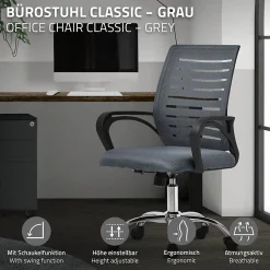 Chaise de bureau gaming ergonomique gris pivotant dossier maille respirante
