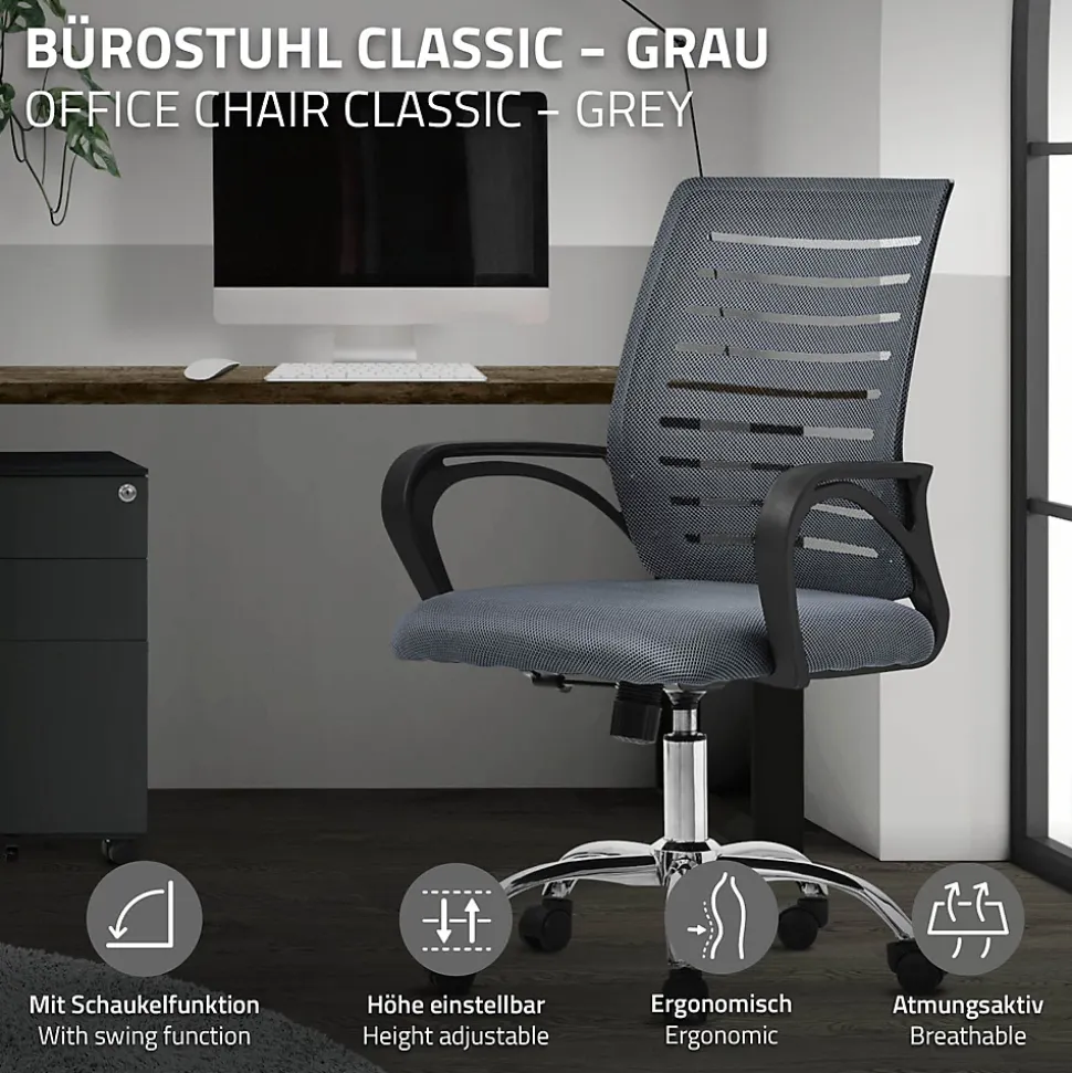Chaise de bureau gaming ergonomique gris pivotant dossier maille respirante