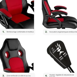 Chaise de bureau gaming Forme ergonomique noir et rouge