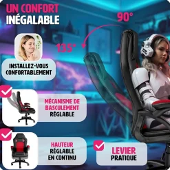 Chaise de bureau gaming Forme ergonomique noir et rouge