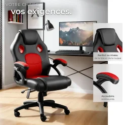 Chaise de bureau gaming Forme ergonomique noir et rouge
