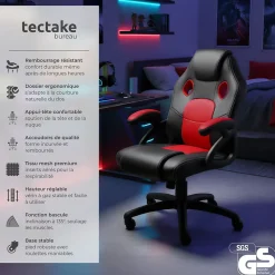Chaise de bureau gaming Forme ergonomique noir et rouge
