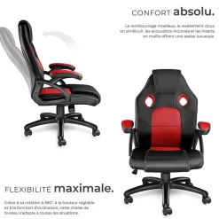 Chaise de bureau gaming Forme ergonomique noir et rouge