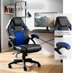 Chaise de bureau gaming Forme ergonomique noir et bleu