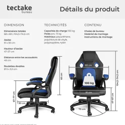 Chaise de bureau gaming Forme ergonomique noir et bleu
