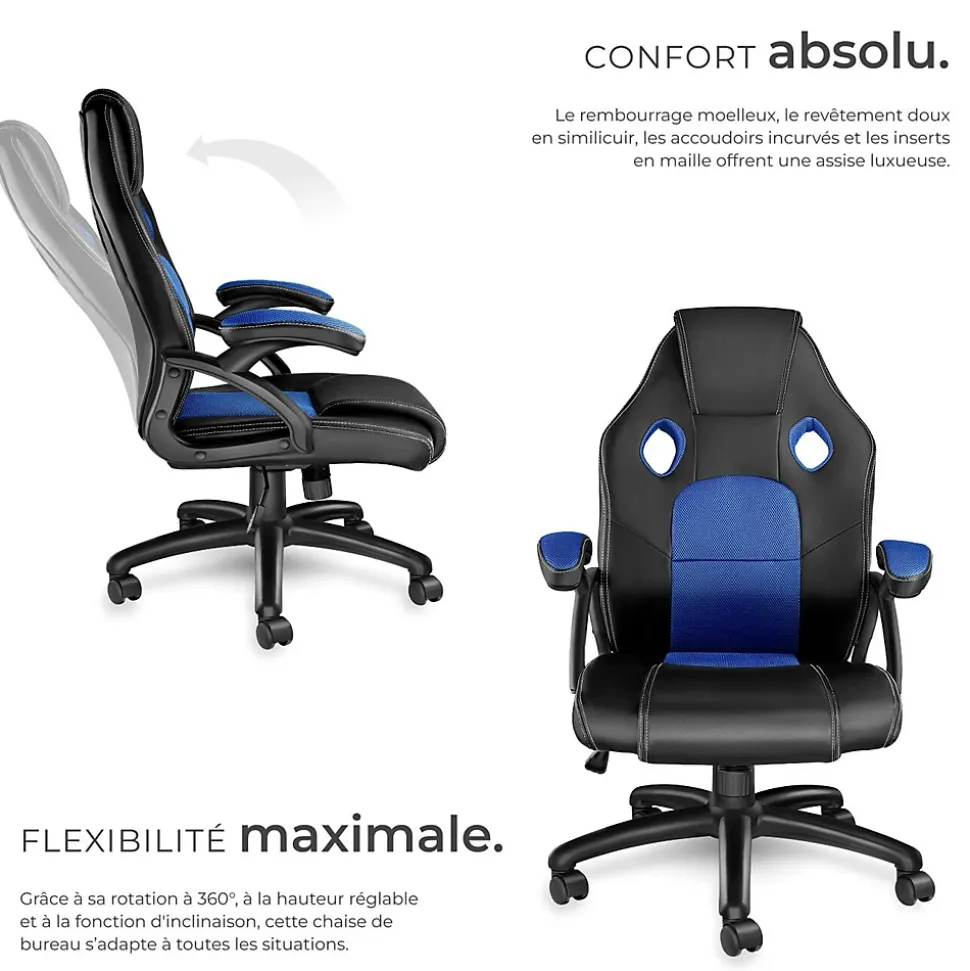 Chaise de bureau gaming Forme ergonomique noir et bleu