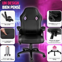 Chaise de bureau gaming Forme ergonomique noir