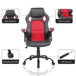 Chaise de Bureau Gaming Siège Noir Rouge Simili-Cuir 120x66x63