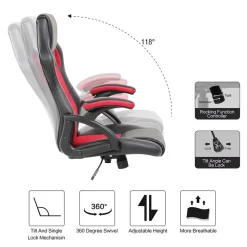 Chaise de Bureau Gaming Siège Noir Rouge Simili-Cuir 120x66x63