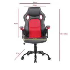 Chaise de Bureau Gaming Siège Noir Rouge Simili-Cuir 120x66x63