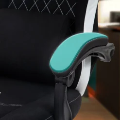 Chaise de bureau Miltona tissu, ergonomique, gaming, réglable hauteur, avec appuie-tête, rembourrage lombaire Noir/Blanc