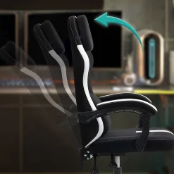 Chaise de bureau Miltona tissu, ergonomique, gaming, réglable hauteur, avec appuie-tête, rembourrage lombaire Noir/Blanc