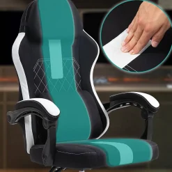 Chaise de bureau Miltona tissu, ergonomique, gaming, réglable hauteur, avec appuie-tête, rembourrage lombaire Noir/Blanc