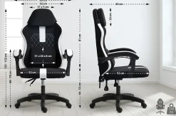 Chaise de bureau Miltona tissu, ergonomique, gaming, réglable hauteur, avec appuie-tête, rembourrage lombaire Noir/Blanc