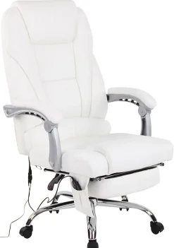 Chaise de bureau Pacific cuir véritable, Fonction massage, Réglable en hauteur, Repose-pieds Blanc