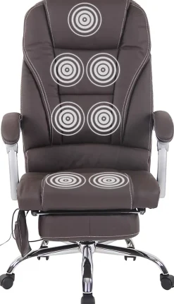 Chaise de bureau Pacific cuir véritable, Fonction massage, Réglable en hauteur, Repose-pieds Marron