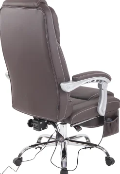 Chaise de bureau Pacific cuir véritable, Fonction massage, Réglable en hauteur, Repose-pieds Marron