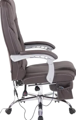 Chaise de bureau Pacific cuir véritable, Fonction massage, Réglable en hauteur, Repose-pieds Marron