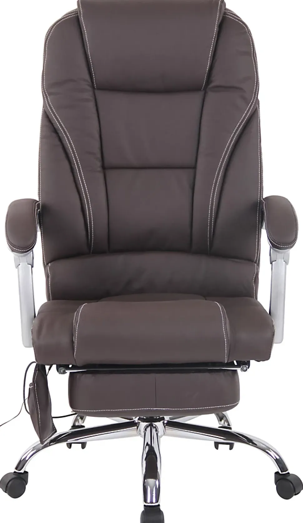 Chaise de bureau Pacific cuir véritable, Fonction massage, Réglable en hauteur, Repose-pieds Marron