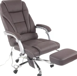 Chaise de bureau Pacific cuir véritable, Fonction massage, Réglable en hauteur, Repose-pieds Marron