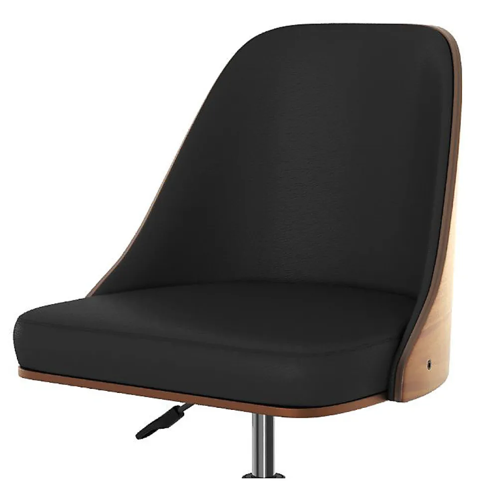 Chaise de bureau pivotante sur roulettes en bois foncé et PU noir - Georges