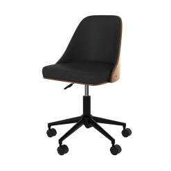 Chaise de bureau pivotante sur roulettes en bois foncé et PU noir - Georges