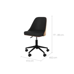 Chaise de bureau pivotante sur roulettes en bois foncé et PU noir - Georges
