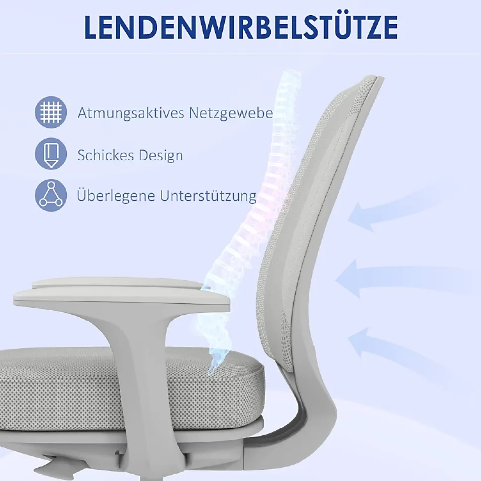 Chaise de Bureau Pivotante Ergonomique avec Réglage Hauteur - Confort Assise Polyester Gris 55x48x94,5 cm