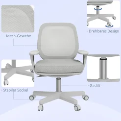 Chaise de Bureau Pivotante Ergonomique avec Réglage Hauteur - Confort Assise Polyester Gris 55x48x94,5 cm