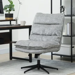Chaise de bureau pivotante sans accoudoirs, rembourrée, tissu doux, réglable en hauteur, pieds acier, gris, confortable