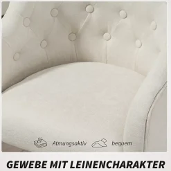 Chaise de bureau pivotante pour home office, réglable en hauteur avec fonction bascule, revêtement imitation lin beige