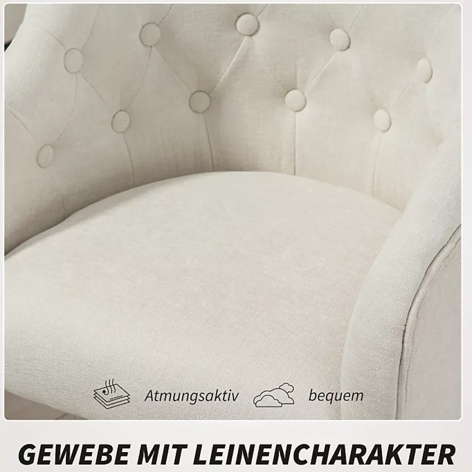 Chaise de bureau pivotante pour home office, réglable en hauteur avec fonction bascule, revêtement imitation lin beige