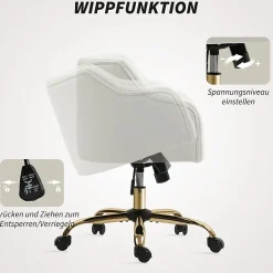 Chaise de bureau pivotante pour home office, réglable en hauteur avec fonction bascule, revêtement imitation lin beige