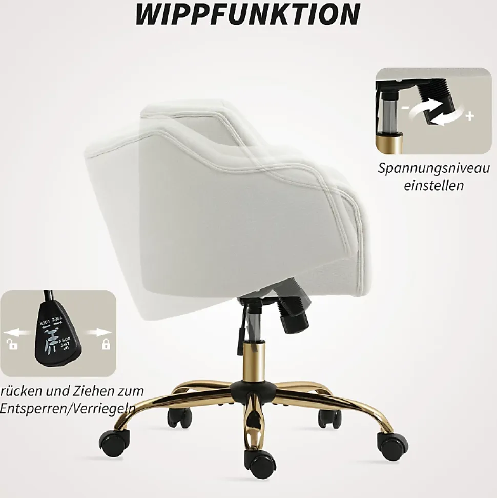 Chaise de bureau pivotante pour home office, réglable en hauteur avec fonction bascule, revêtement imitation lin beige